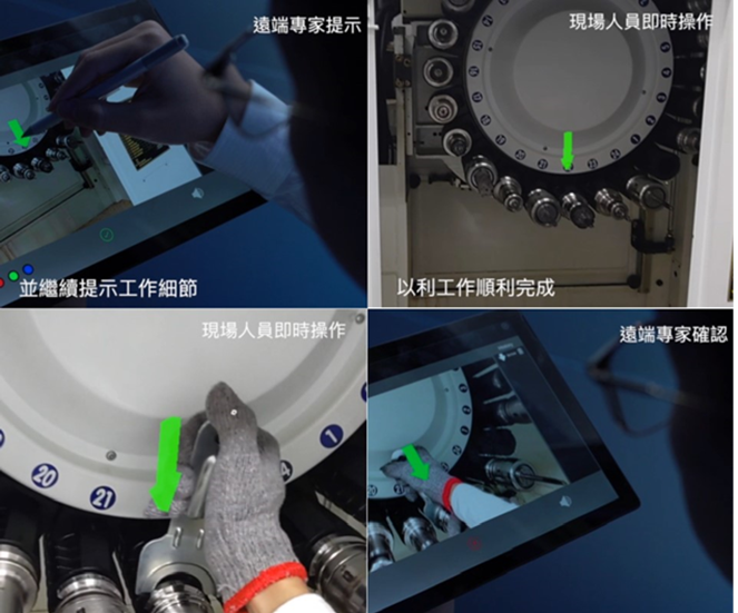 國立虎尾科大智慧製造類產線人才培育基地擴增實境遠端互動工作提示照片。