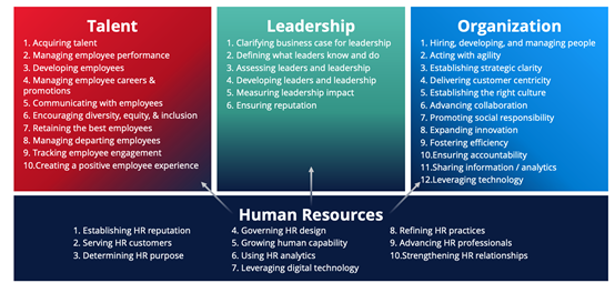 全球人力資本能耐的架構圖，分為人才、領導風格、組織、人力資源四大構面共38個項目。
